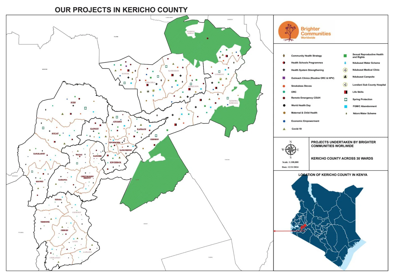 Overview map of BCW project locations across Kericho County